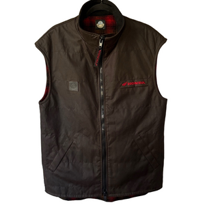 Swanndri Brown Wax Coated Cotton Vest with Wool Plaid Flannel Lining size M